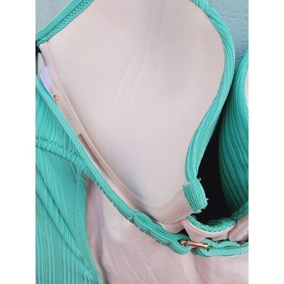 Shade & Shore Womens One Piece Swimsuit Green Cut Out Sweetheart Neck 34C - Picture 3 of 9